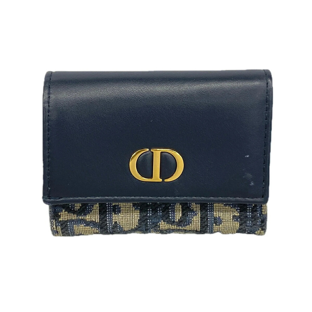 Christian Dior Tri-fold Wallet, Trotter Canvas, Navy Beige, Women's